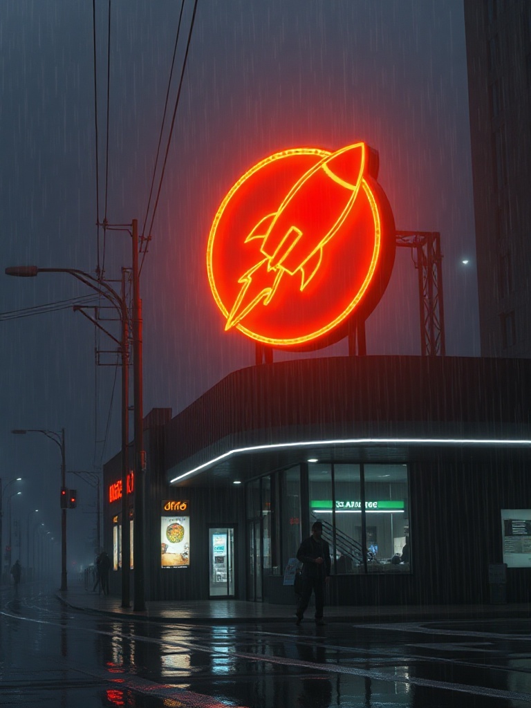 Rocket neon rooftop sign